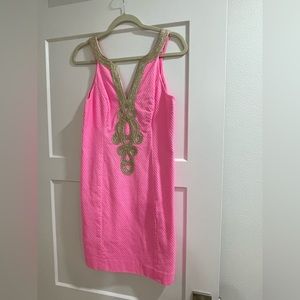 Lilly Pulitzer pink and gold dress